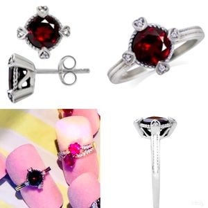 14K White Gold Plated 925 Sterling Silver Genuine Garnet Ring